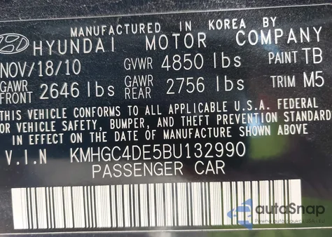 2011 Hyundai Genesis 3.8 from USA, damaged, VIN KMHGC4DE5BU132990